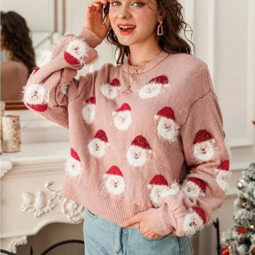 Drop Shoulder Santa Clause Ugly Christmas Sweater Pattern Sweater - Picture 7 of 8